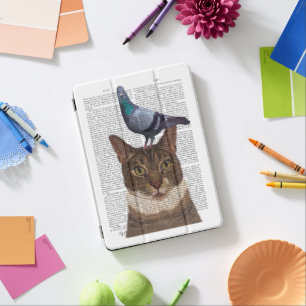 Cat with Pigeon on Head iPad Pro Cover