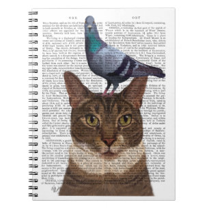 Cat with Pigeon on Head Notebook