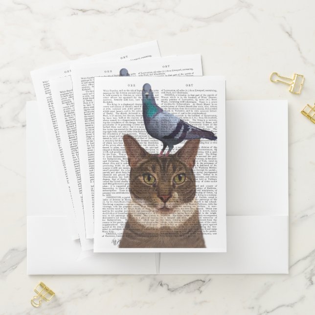 Cat with Pigeon on Head Pocket Folder (In Situ)