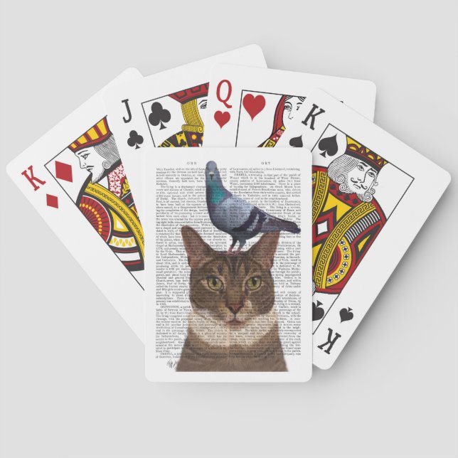 Cat with Pigeon on Head Poker Cards (Back)