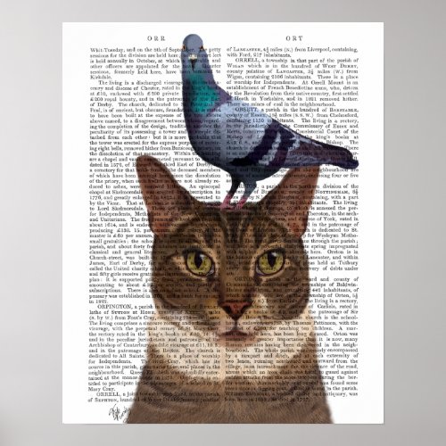 Cat with Pigeon on Head Poster