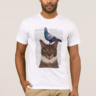 Cat with Pigeon on Head T-Shirt