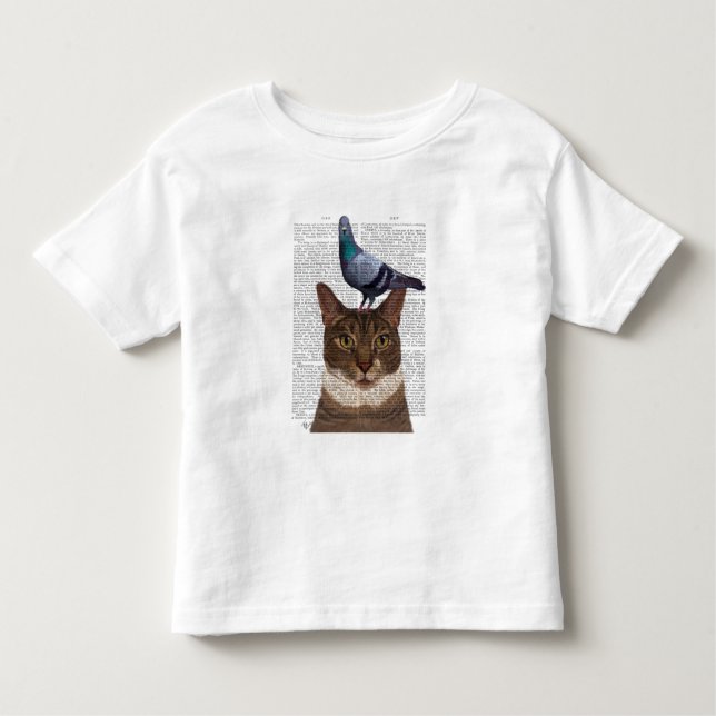 Cat with Pigeon on Head Toddler T-shirt (Front)