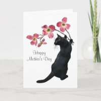 Cat with Pink Dogwood Flowers Mother's Day Card