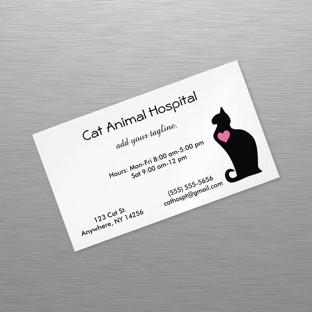 Cat with Pink Heart Animal Clinic Business Card Magnet (Creator Uploaded)