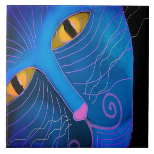 Cat with Pink Nose Abstract Painting Ceramic Tile