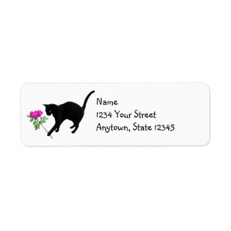Cat with Pink Rose Return Address Labels