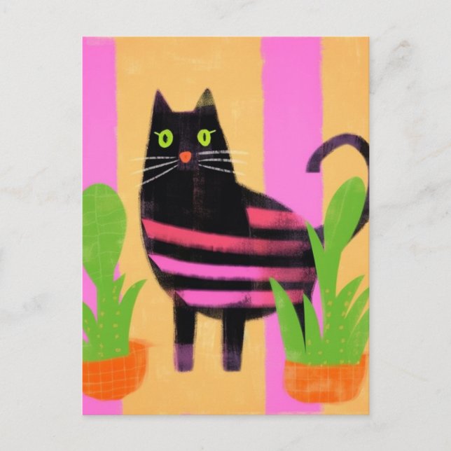 Cat With Pink Stripes AI generated art Postcard (Front)