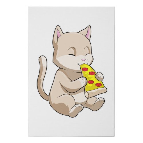 Cat with Pizza Faux Canvas Print