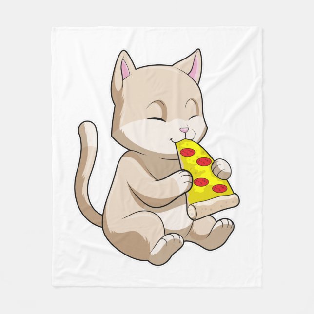 Cat with Pizza Fleece Blanket (Front)
