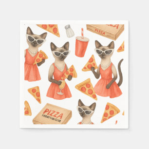Cat with pizza for Siamese Cat Lovers Napkins