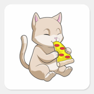 Cat with Pizza Square Sticker