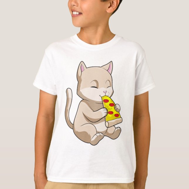 Cat with Pizza T-Shirt (Front)
