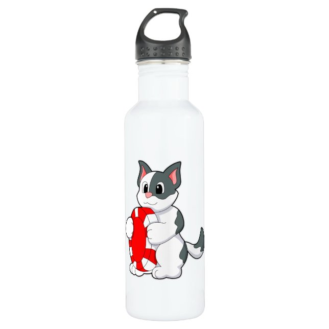 Cat with Poker chip Stainless Steel Water Bottle (Front)