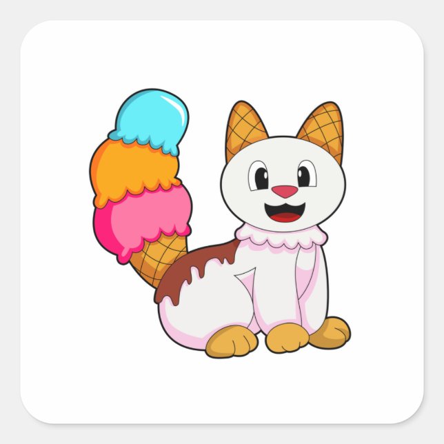 Cat with Popsicle Square Sticker (Front)