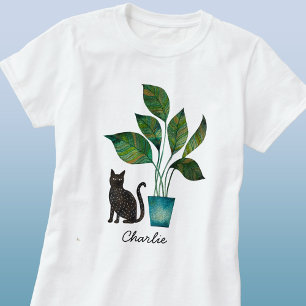 Cat with Potted Plant Watercolor Personalized T-Shirt