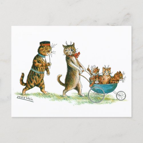 Cat with Pram Louis Wain Postcard