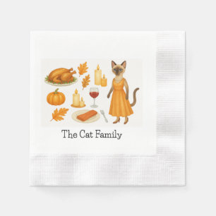Cat with Pumpkin and turkey for Thanksgiving Napkins