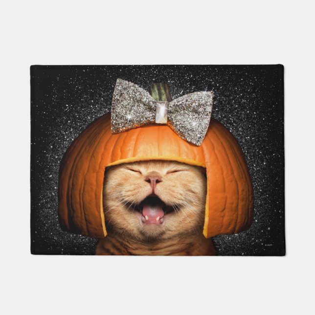 Cat With Pumpkin Hair Doormat (Front)