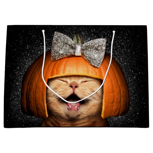 Cat With Pumpkin Hair Large Gift Bag (Front)