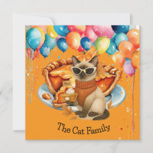 Cat with Pumpkin Pie for Thanksgiving Party Invitation