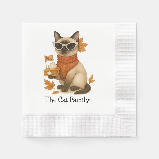 Cat with Pumpkin Pie for Thanksgiving Party  Napkins (Front)