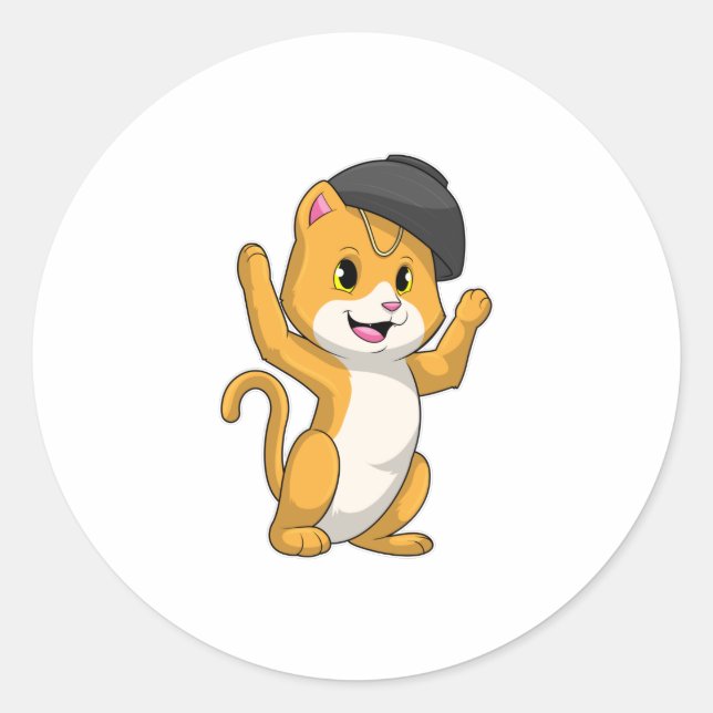 Cat with Ramen Bowl Classic Round Sticker (Front)