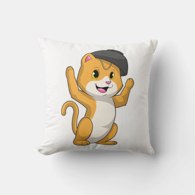 Cat with Ramen Bowl Throw Pillow (Front)