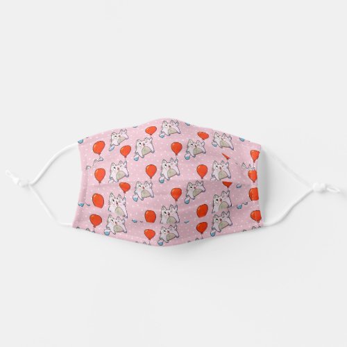 Cat With Red Balloon On Polka Dots Adult Cloth Face Mask