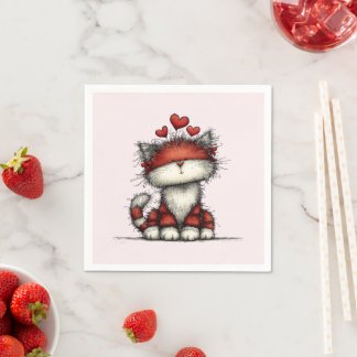 Cat with Red Hearts Cute and Fun Napkins