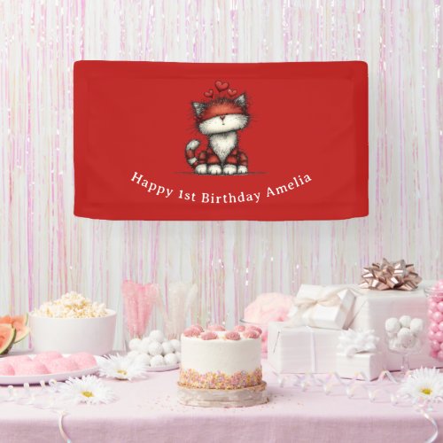 Cat with Red Love Hearts Cute and Fun Birthday