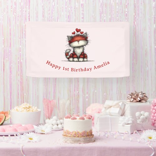 Cat with Red Love Hearts Cute and Fun Birthday