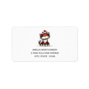 Cat with Red Love Hearts Cute and Funny Address Label
