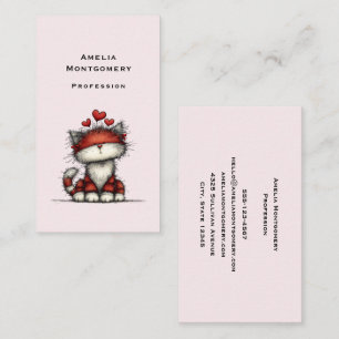 Cat with Red Love Hearts Cute and Funny Business Card