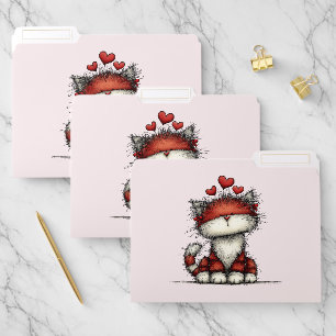 Cat with Red Love Hearts Cute and Funny File Folder