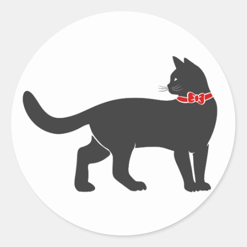 Cat with red red bow tie _ Choose background color Classic Round Sticker