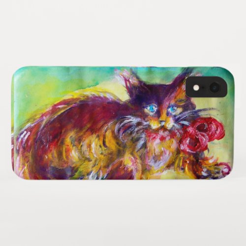 CAT WITH RED RIBBON AND SUNFLOWERS iPhone XR CASE