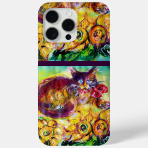 CAT WITH RED RIBBON AND SUNFLOWERS iPhone 15 PRO MAX CASE