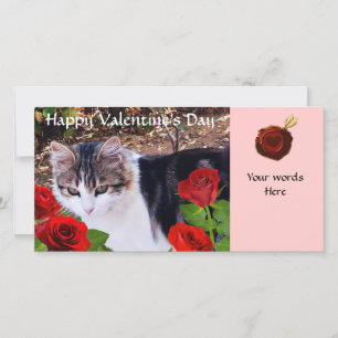 CAT WITH RED ROSES HOLIDAY CARD