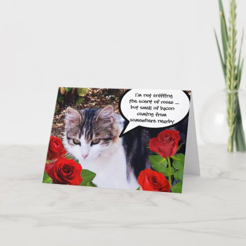 CAT WITH RED ROSES HOLIDAY CARD