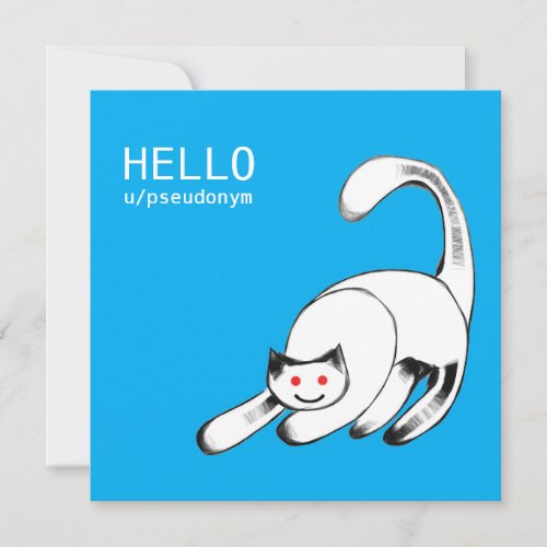 Cat with Reddit alien drawing and cyan background Holiday Card