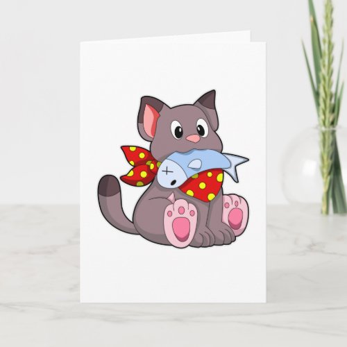 Cat with Ribbon  Fish Card