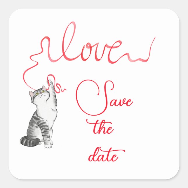 Cat with Ribbon Save The Date Envelope Seals (Front)