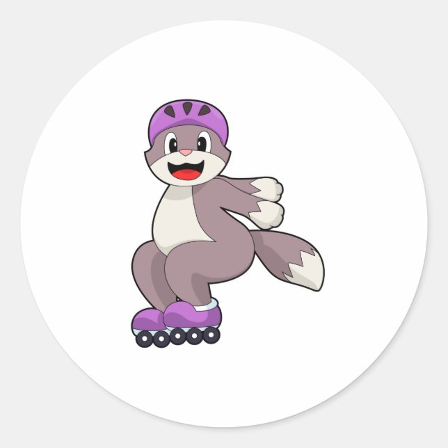 Cat with Roller skates Classic Round Sticker (Front)