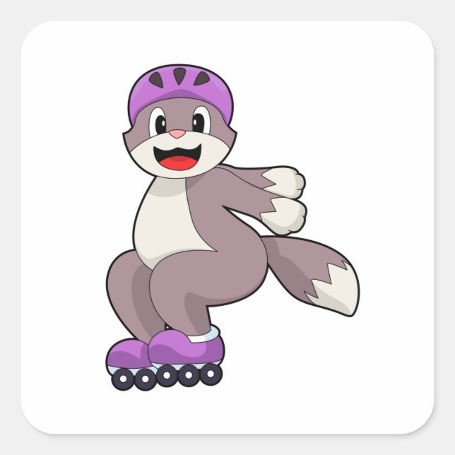 Cat with Roller skates Square Sticker (Front)