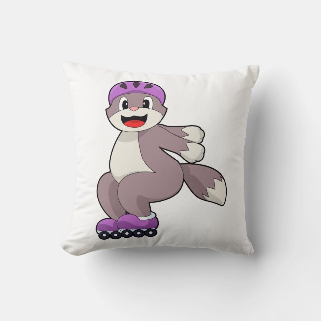 Cat with Roller skates Throw Pillow (Front)