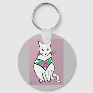 Cat with Rose Collar Keychain