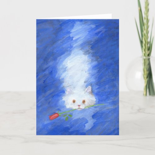 Cat with Rose Greeting Card