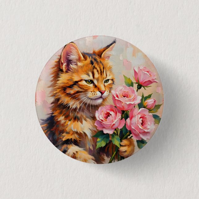 Cat with Roses Button (Front)