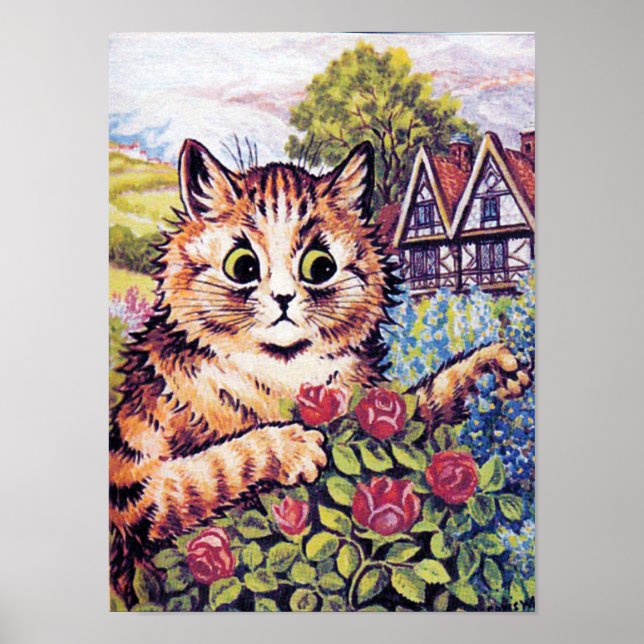 Cat with Roses, Louis Wain Poster (Front)